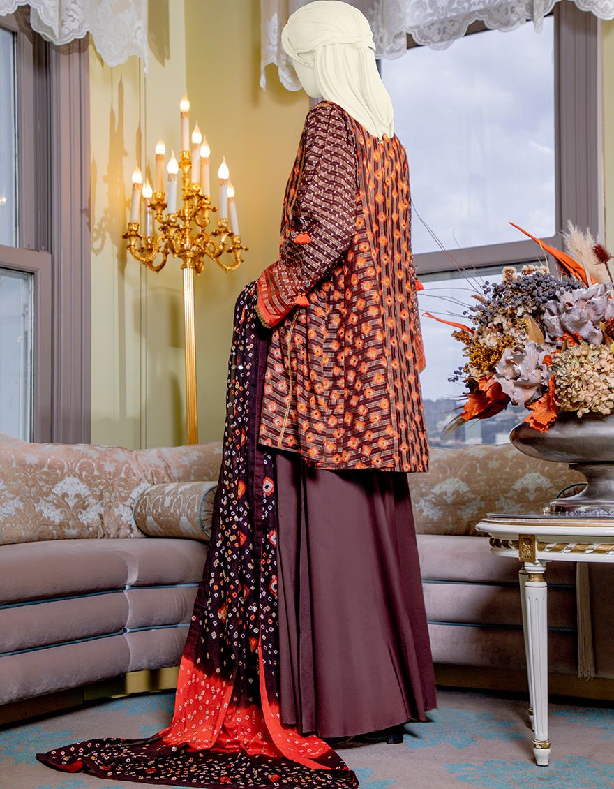 ORANGE LAWN 3PC UNSTITCHED | JLAWN-S-US-21-195 FEETCH - Image 2