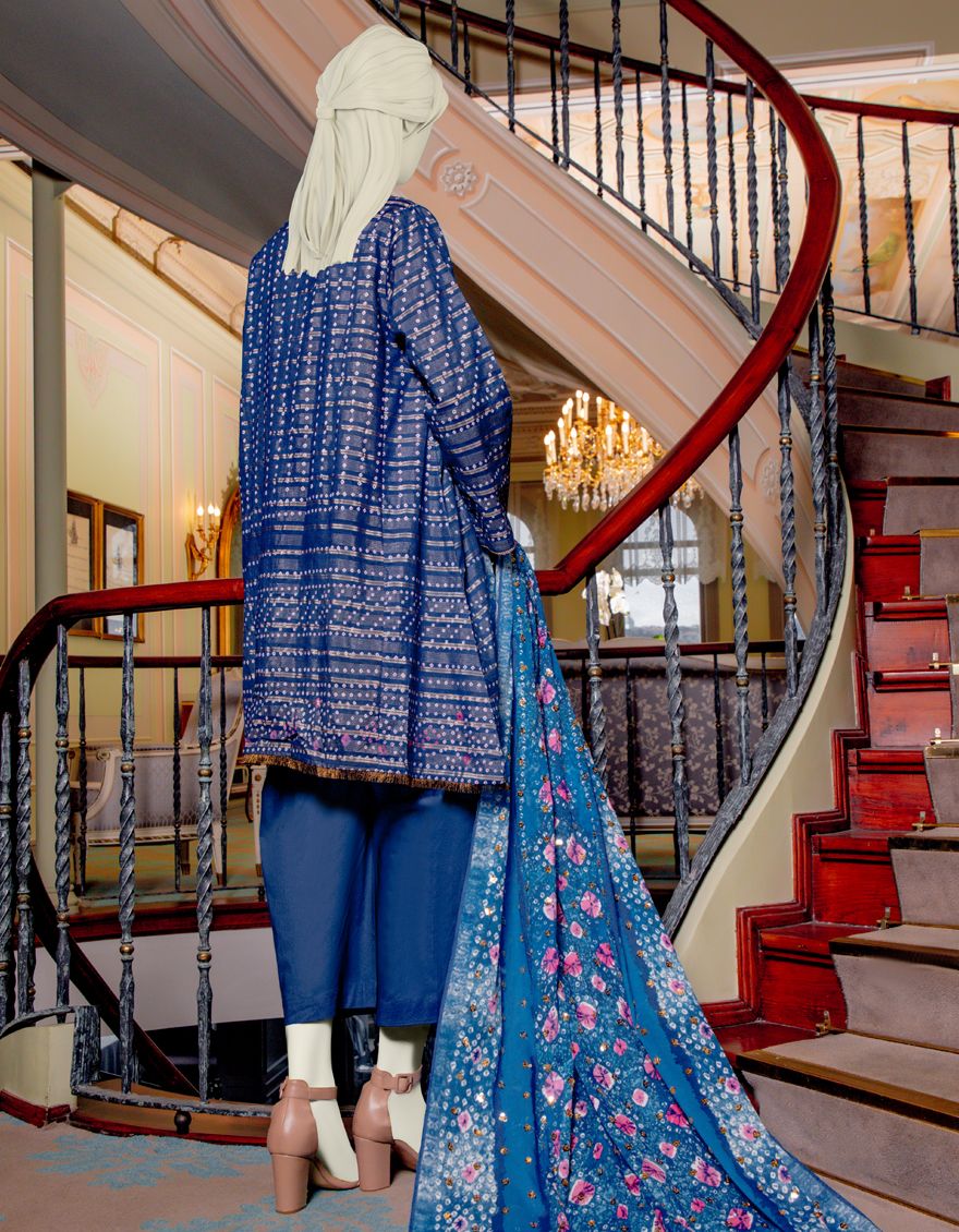 BLUE ZARI 3PC UNSTITCHED | JLAWN-S-US-21-197 RISHEH - Image 2
