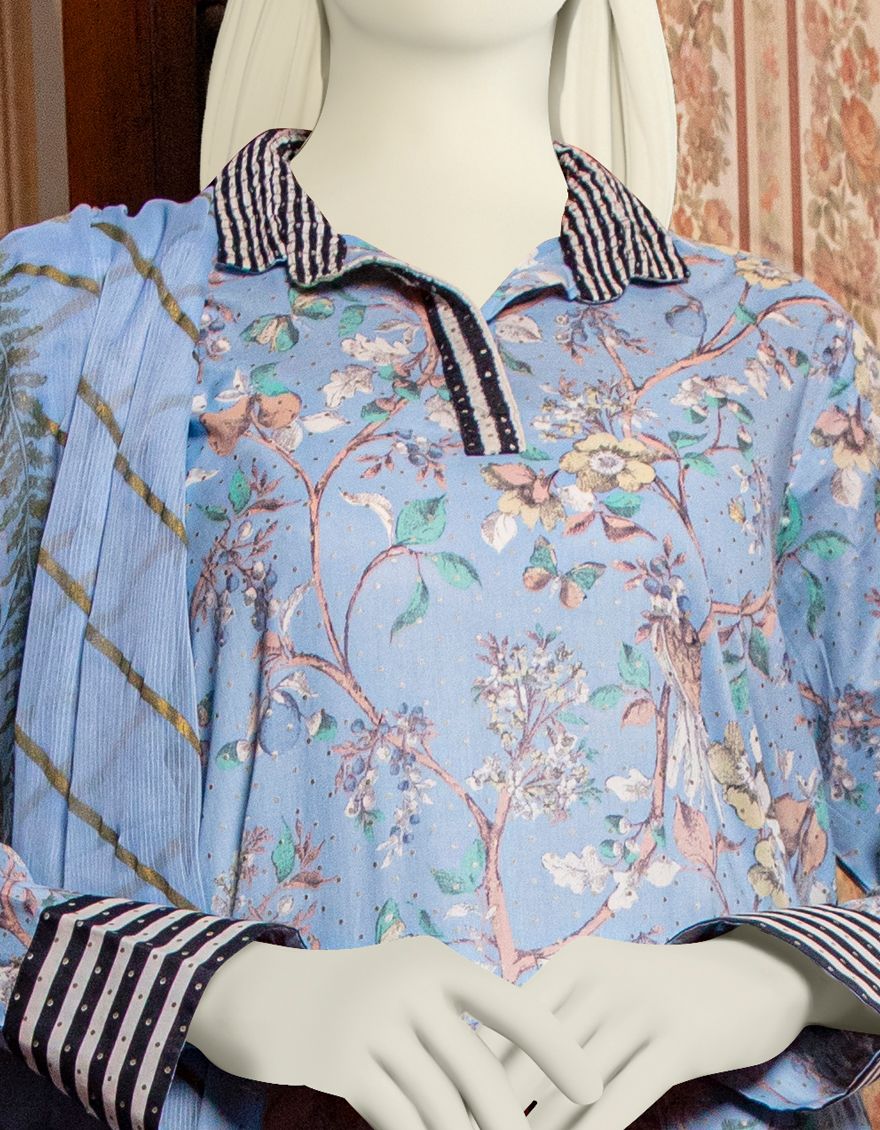 BLUE LAWN 3PC UNSTITCHED | JLAWN-S-US-21-199 AELIN - Image 2