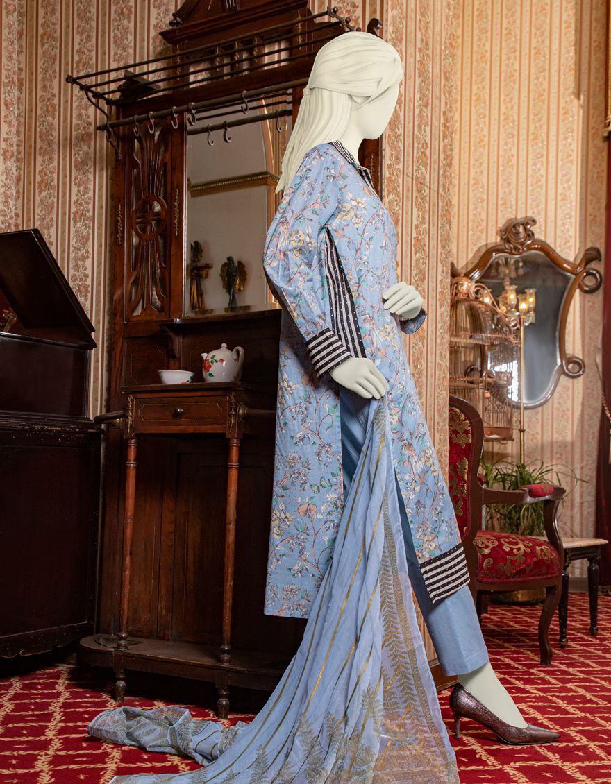 BLUE LAWN 3PC UNSTITCHED | JLAWN-S-US-21-199 AELIN - Image 3