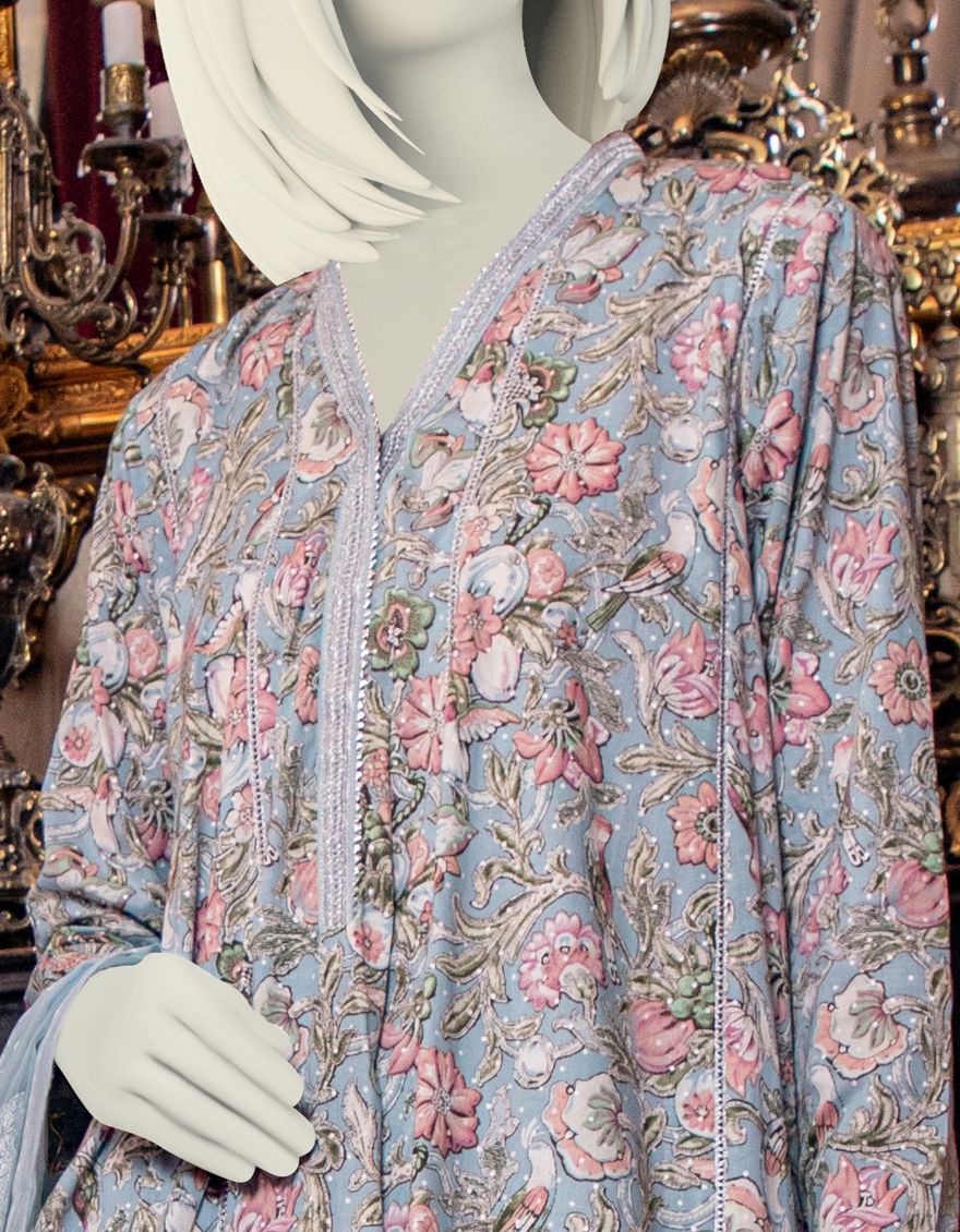 BLUE LAWN 3PC UNSTITCHED | JLAWN-S-US-21-200 ROZHAN - Image 2