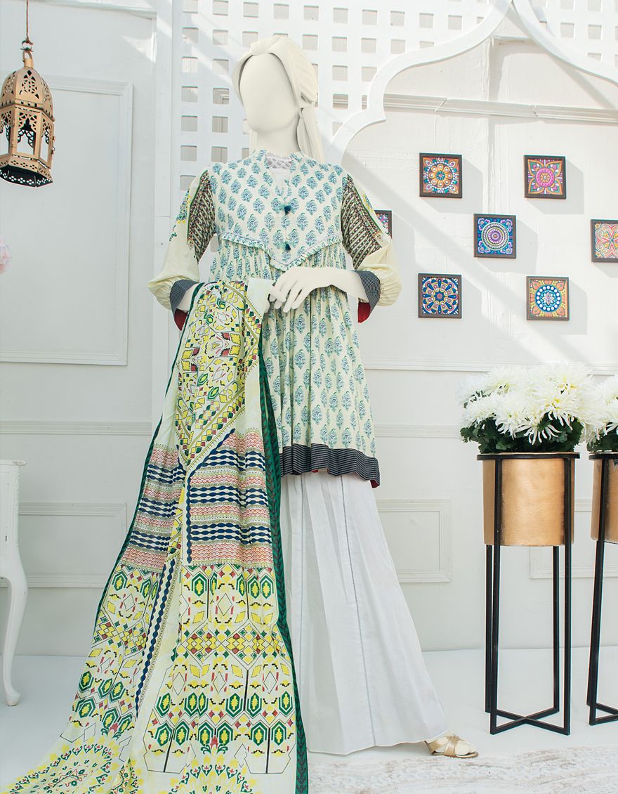 CREAM YELLOW LAWN 3PC UNSTITCHED | JLAWN-S-US-21-210 RUBY