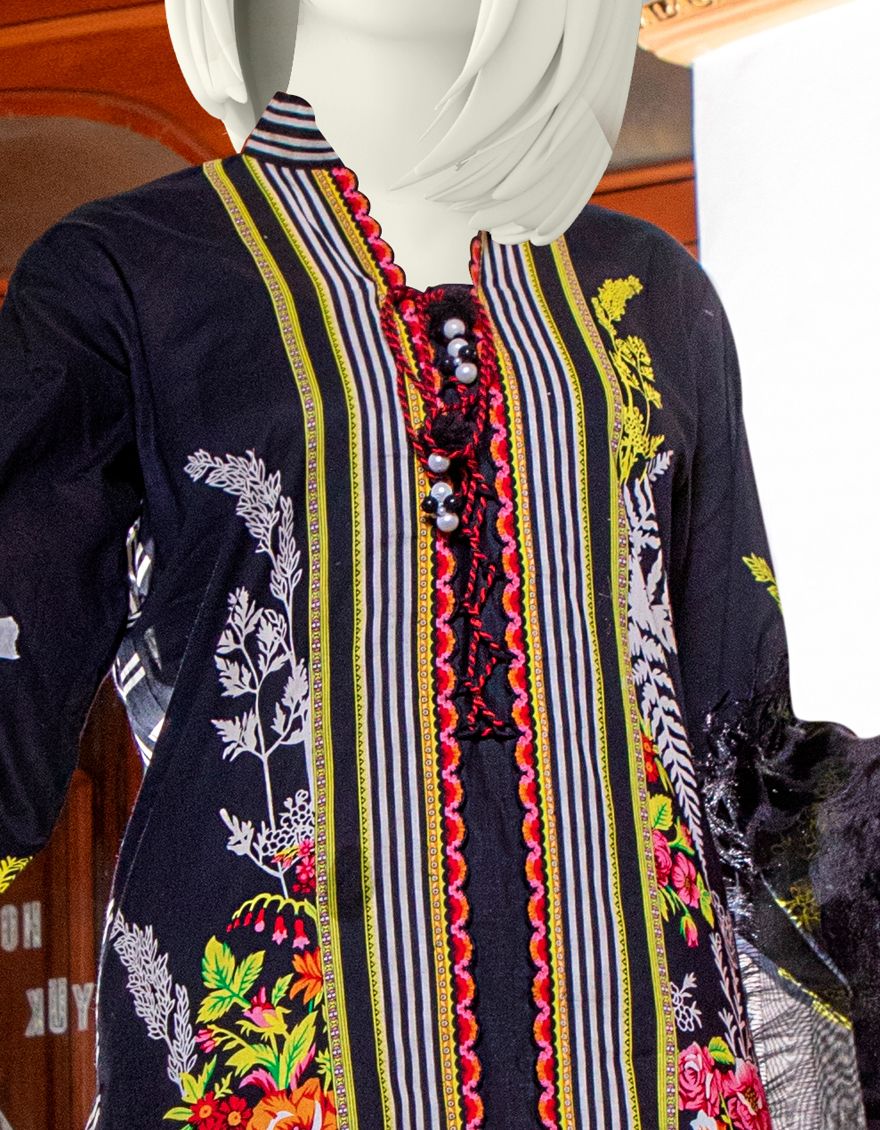 BLACK LAWN 3PC UNSTITCHED | JLAWN-S-US-21-212 RANGREZA - Image 2