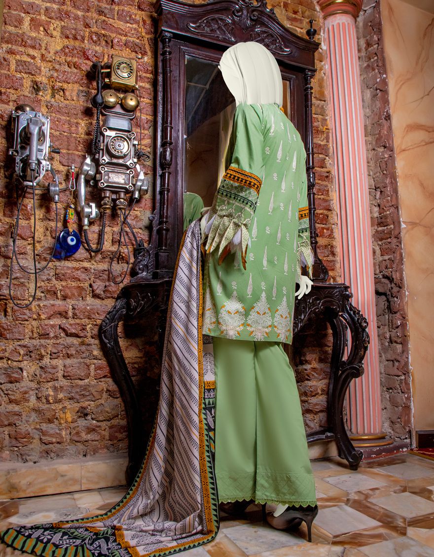 GREEN LAWN 3PC UNSTITCHED | JLAWN-S-US-21-214 BAGH-E -GUL - Image 3