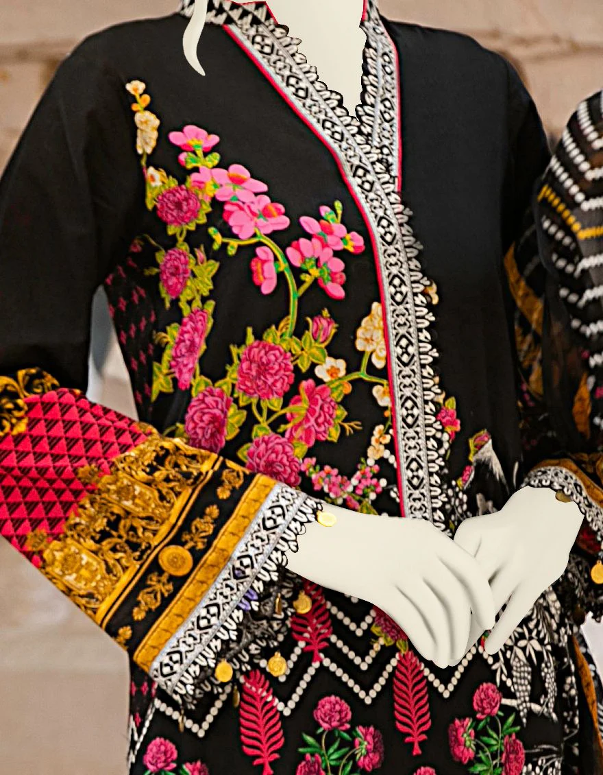 BLACK LAWN 3PC UNSTITCHED | JLAWN-S-US-21-214 BLINKING FLORAL - Image 3