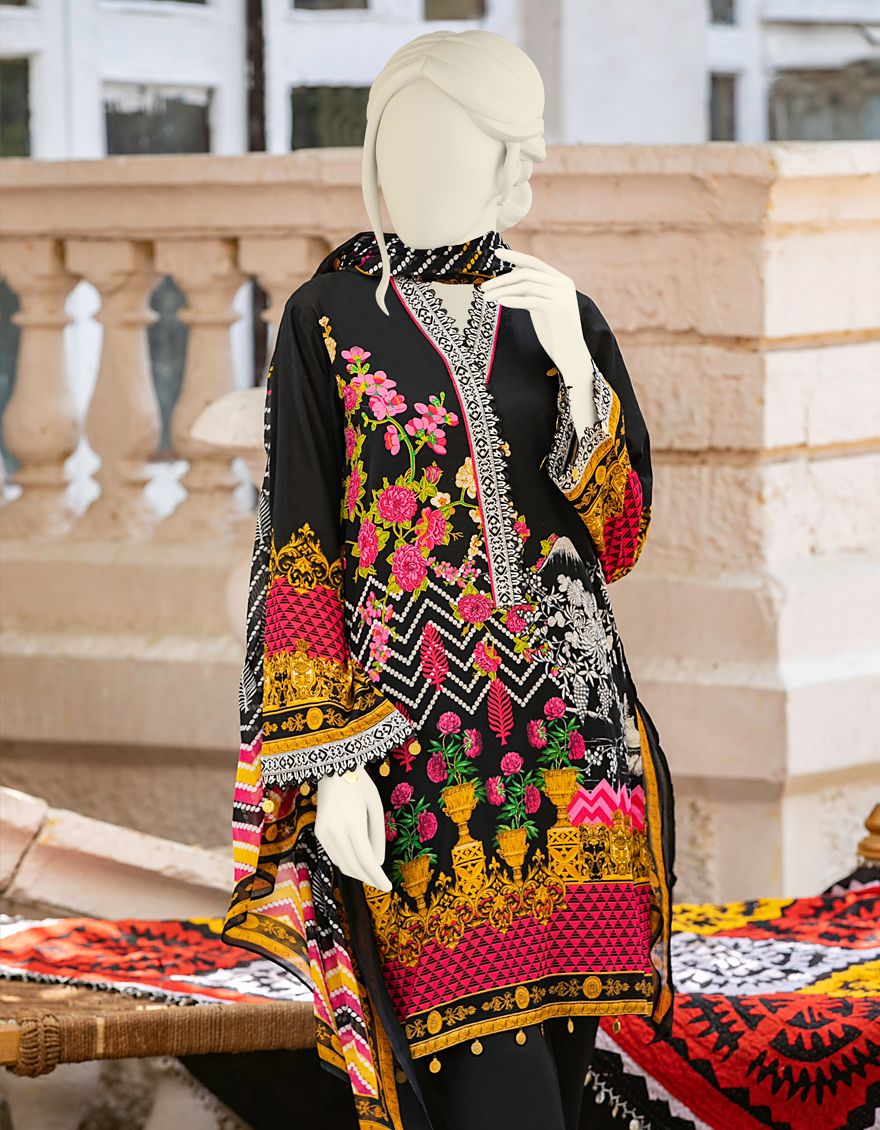 BLACK LAWN 3PC UNSTITCHED | JLAWN-S-US-21-214 BLINKING FLORAL - Image 4