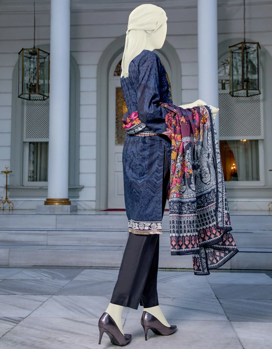 BLACK LAWN 3PC UNSTITCHED | JLAWN-S-US-21-218 BLACK & WHITE - Image 3
