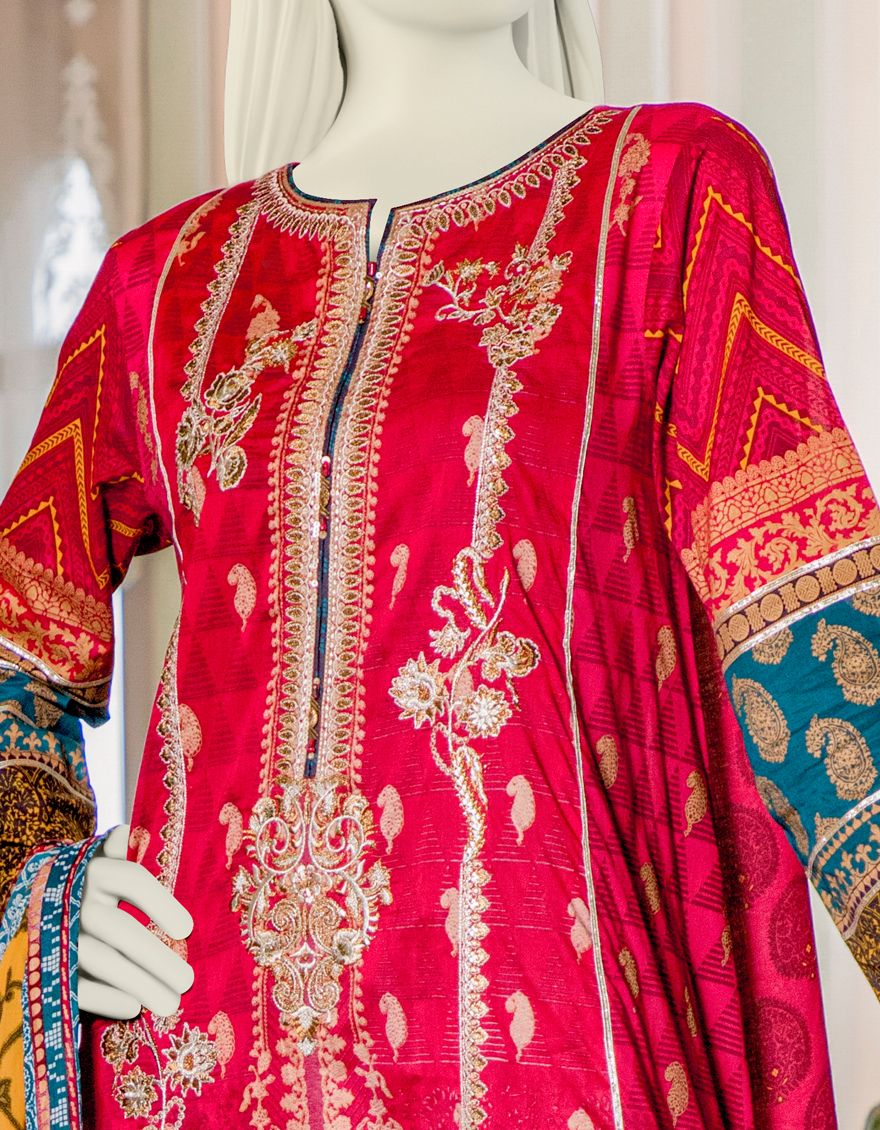 RED LAWN 3PC UNSTITCHED | JLAWN-S-US-21-221 RED DUST - Image 2