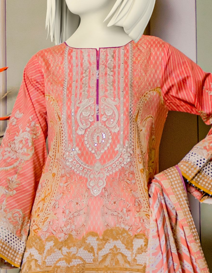 PEACH LAWN 3PC UNSTITCHED | JLAWN-S-US-21-222 PEACH DUST - Image 3