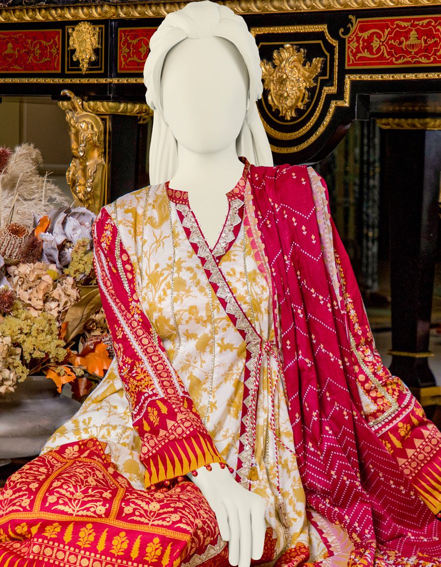 MULTICOLOR LAWN 3PC UNSTITCHED | JLAWN-S-US-21-223 RED N GOLD - Image 3