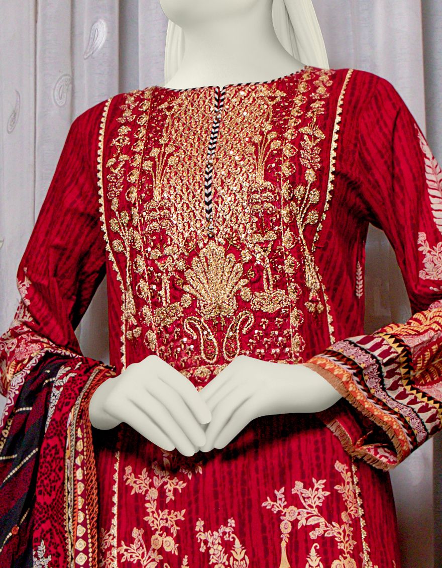 RED LAWN 3PC UNSTITCHED | JLAWN-S-US-21-223 SKY WAY - Image 2