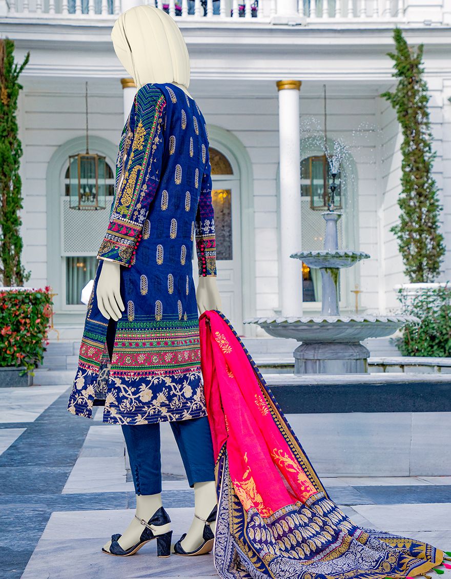 NAVY BLUE LAWN 3PC UNSTITCHED | JLAWN-S-US-21-224 BLACK DUST - Image 3