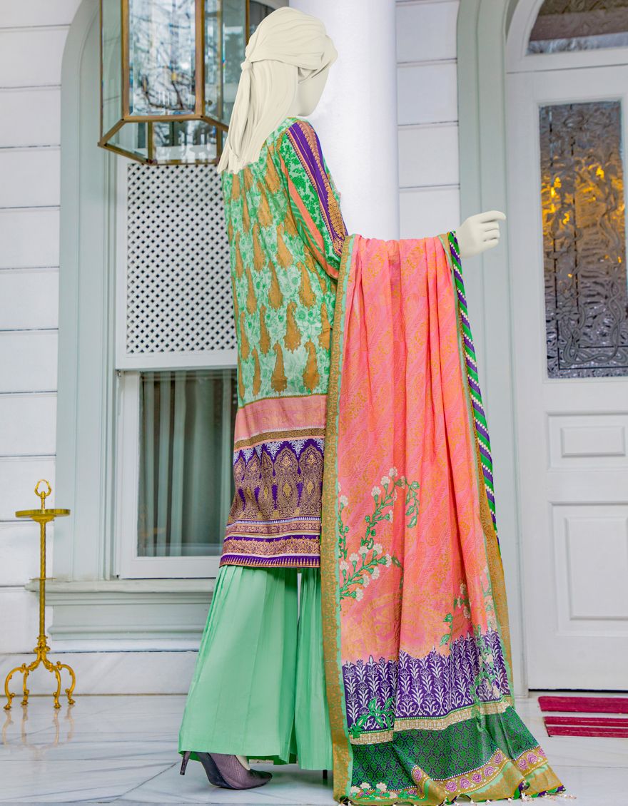 PISTASHO GREEN LAWN 3PC UNSTITCHED | JLAWN-S-US-21-225 PASTEL DUST - Image 2