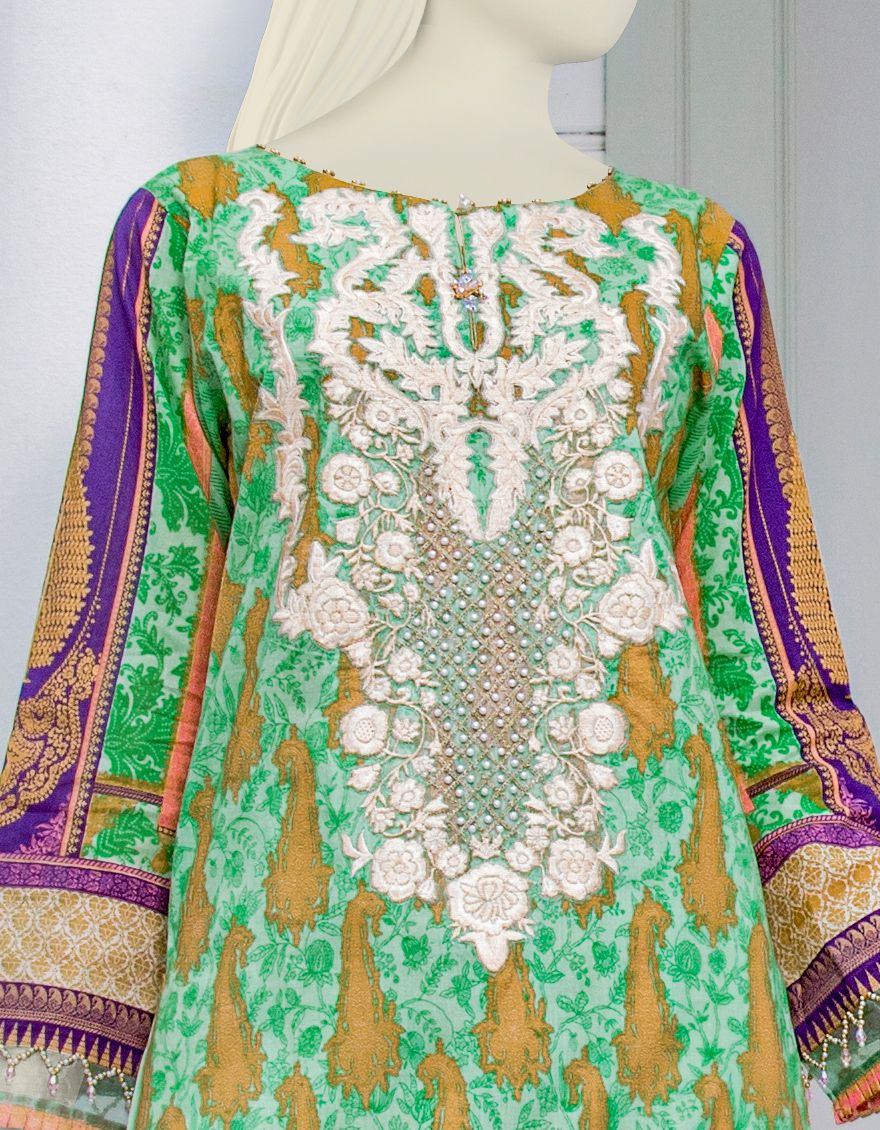 PISTASHO GREEN LAWN 3PC UNSTITCHED | JLAWN-S-US-21-225 PASTEL DUST - Image 3