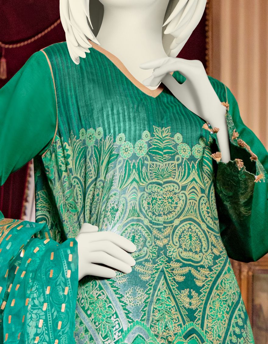 GOLDEN-GREEN LAWN 3PC UNSTITCHED | JLAWN-S-US-21-227 SOZ - Image 2