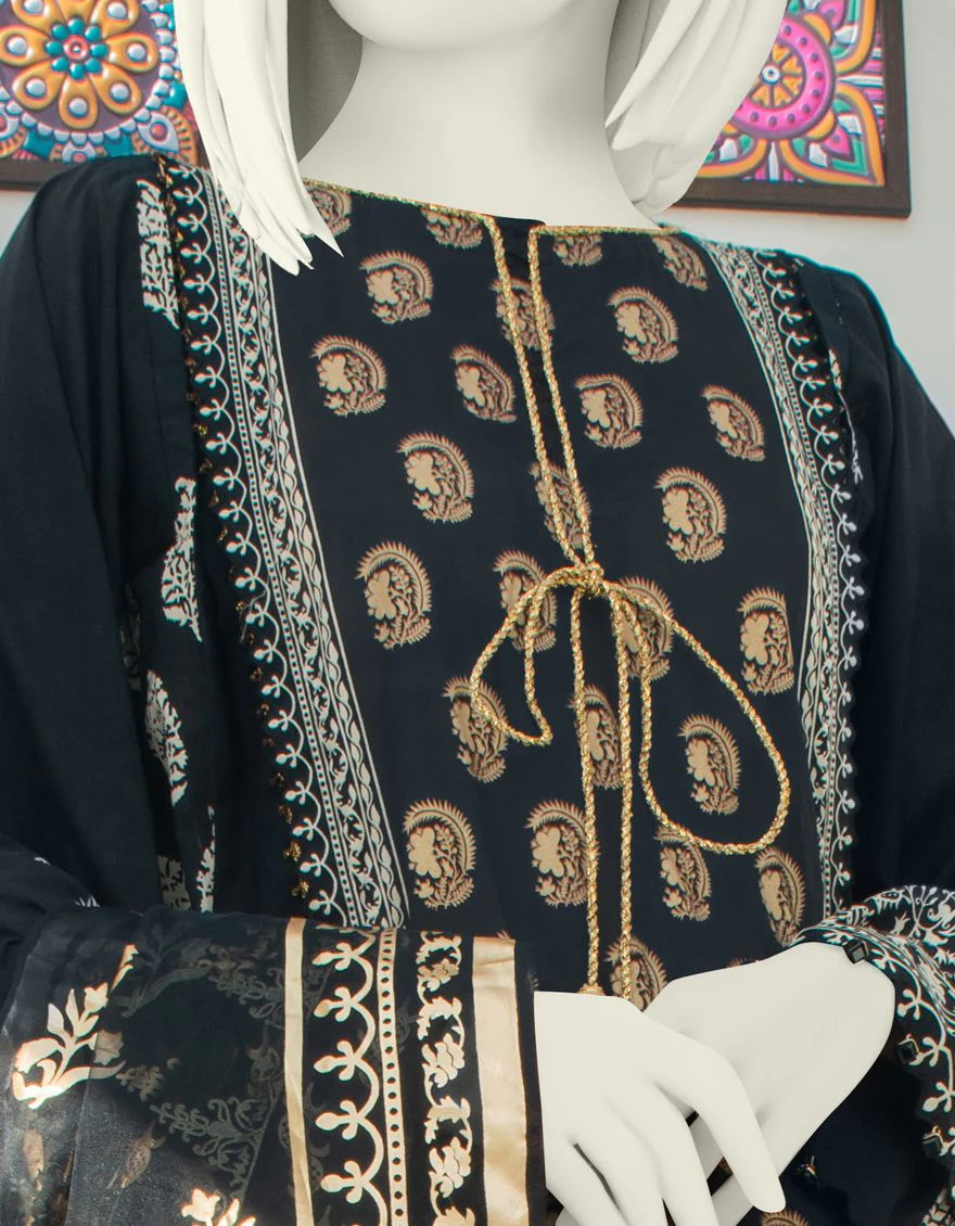 BLACK LAWN 3PC UNSTITCHED | JLAWN-S-US-21-228 QAREENY - Image 2