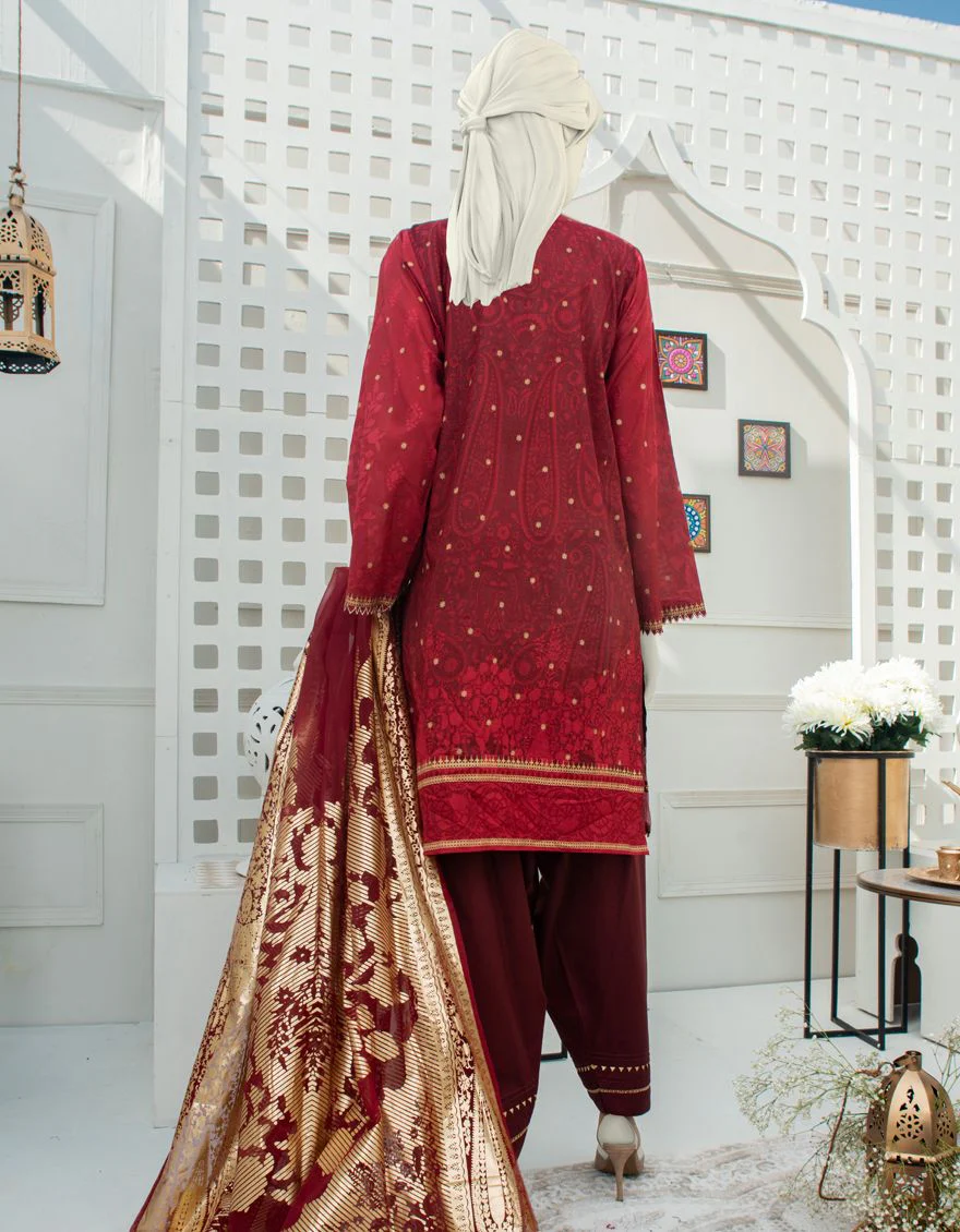 MAROON-RED LAWN 3PC UNSTITCHED | JLAWN-S-US-21-229 VOVA - Image 3