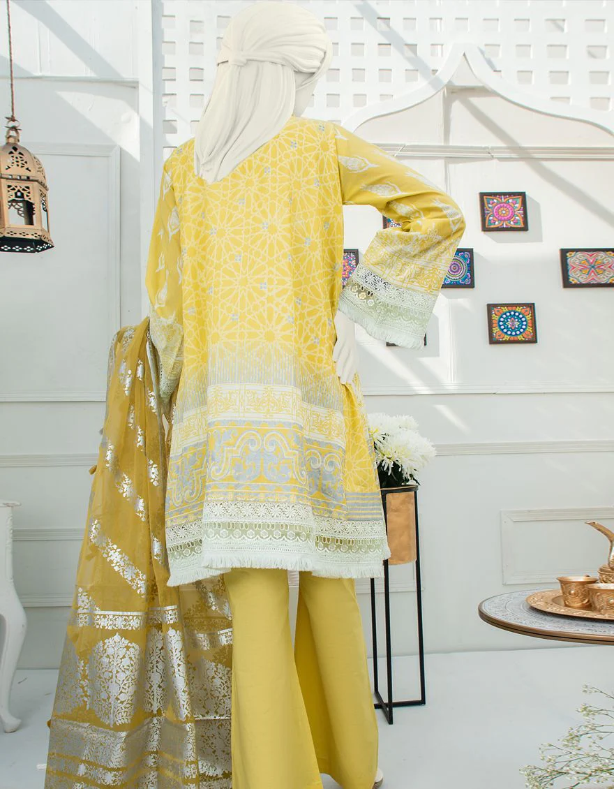 YELLOW LAWN 3PC UNSTITCHED | JLAWN-S-US-21-231 TARZ - Image 3
