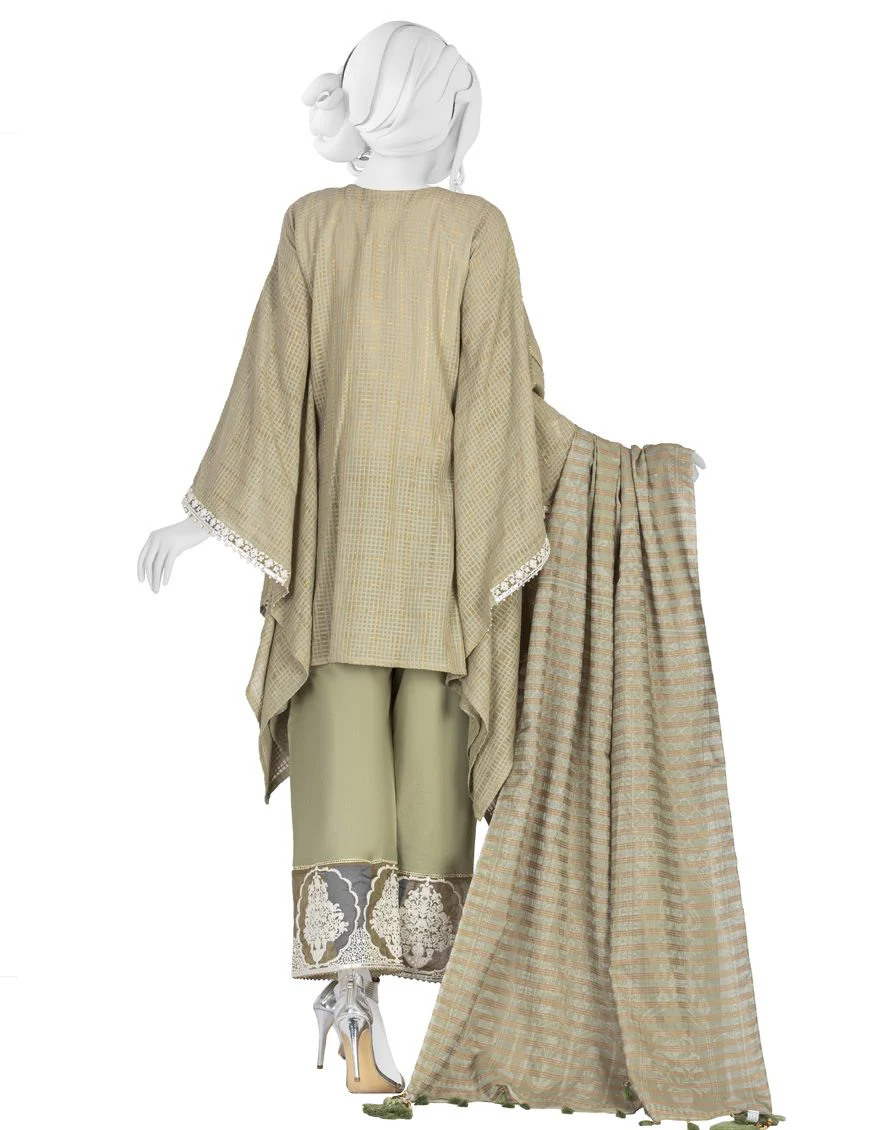 OLIVE GREEN LAWN 3PC UNSTITCHED | JLAWN-S-US-21-232 MAHTAAB - Image 3