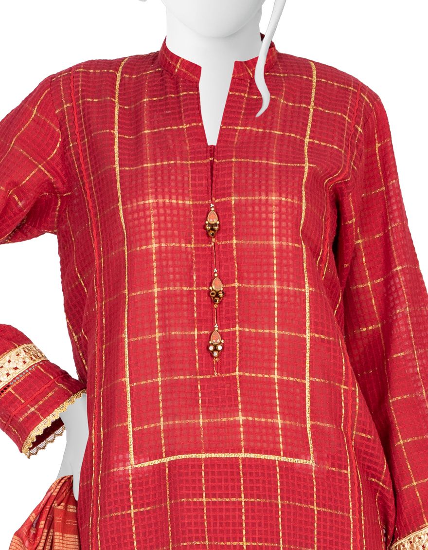 RED LAWN 3PC UNSTITCHED | JLAWN-S-US-21-235 MEIRA - Image 2