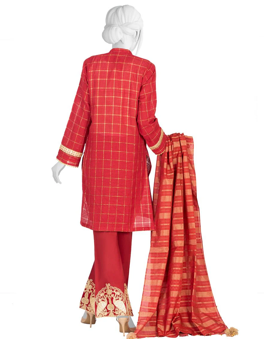 RED LAWN 3PC UNSTITCHED | JLAWN-S-US-21-235 MEIRA - Image 3