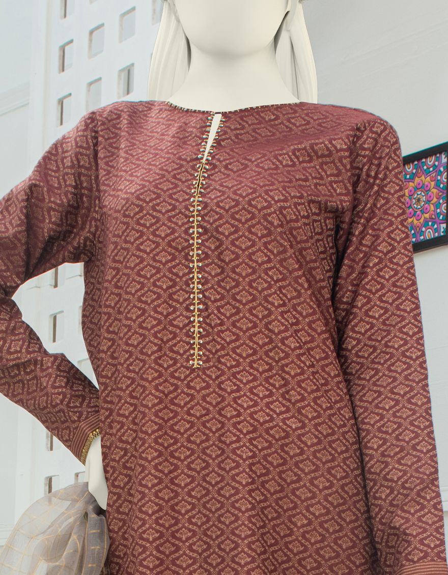 DARK BROWN LAWN 3PC UNSTITCHED | JLAWN-S-US-21-238 EFE - Image 2