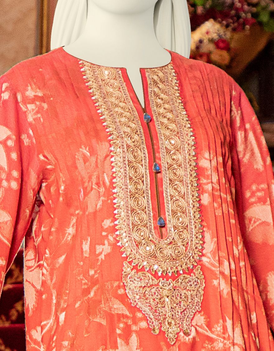 PINK-ORANGE LAWN 3PC UNSTITCHED | JLAWN-S-US-21-244 ZAMBAK - Image 2