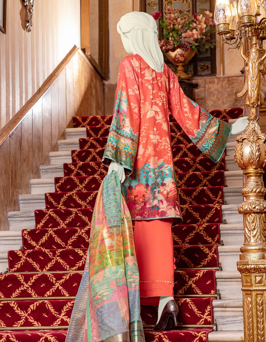 PINK-ORANGE LAWN 3PC UNSTITCHED | JLAWN-S-US-21-244 ZAMBAK - Image 3