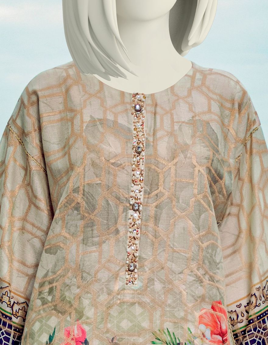 LIGHT GREEN JACQUARD 3PC UNSTITCHED | JLAWN-S-US-21-248 KAVEH - Image 2