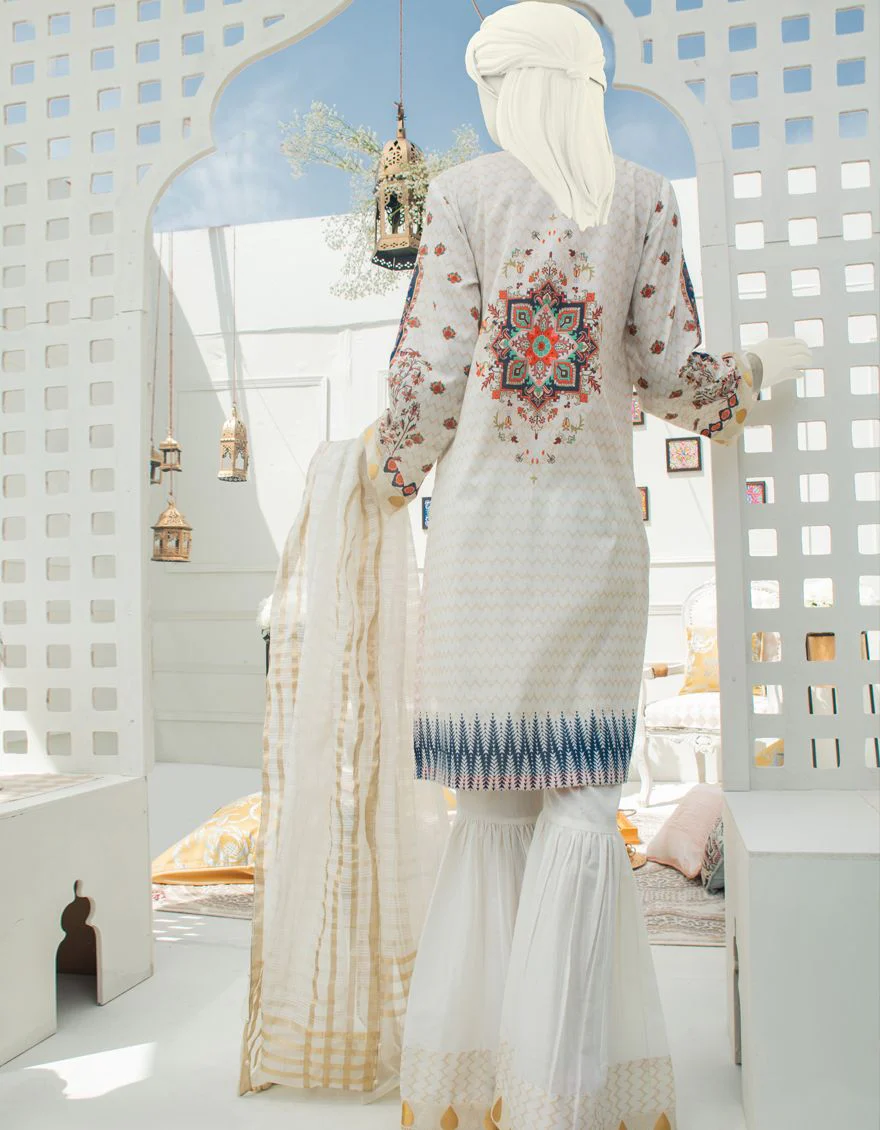 WHITE LAWN 3PC UNSTITCHED | JLAWN-S-US-21-249 RONAQ - Image 3