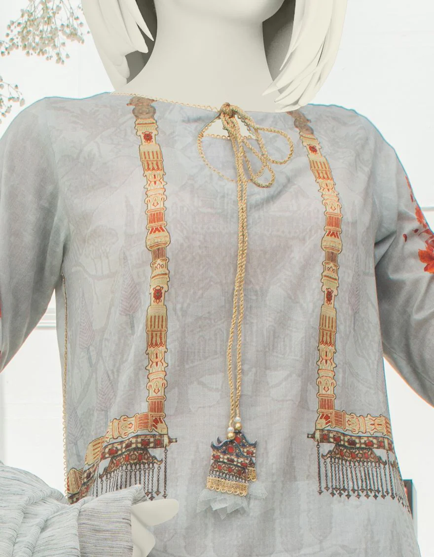 GREY LAWN 3PC UNSTITCHED | JLAWN-S-US-21-250 CHARAGHA - Image 2