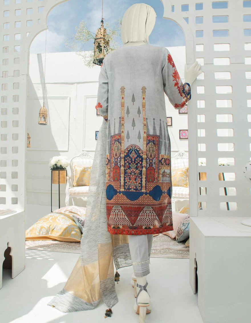GREY LAWN 3PC UNSTITCHED | JLAWN-S-US-21-250 CHARAGHA - Image 3