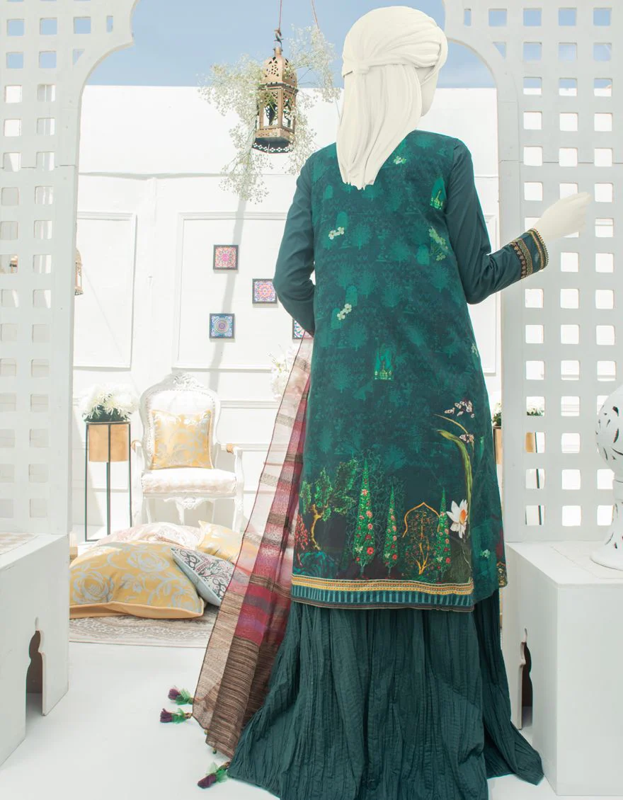 GREEN LAWN 3PC UNSTITCHED | JLAWN-S-US-21-251 ZEENAT MAHAL - Image 3