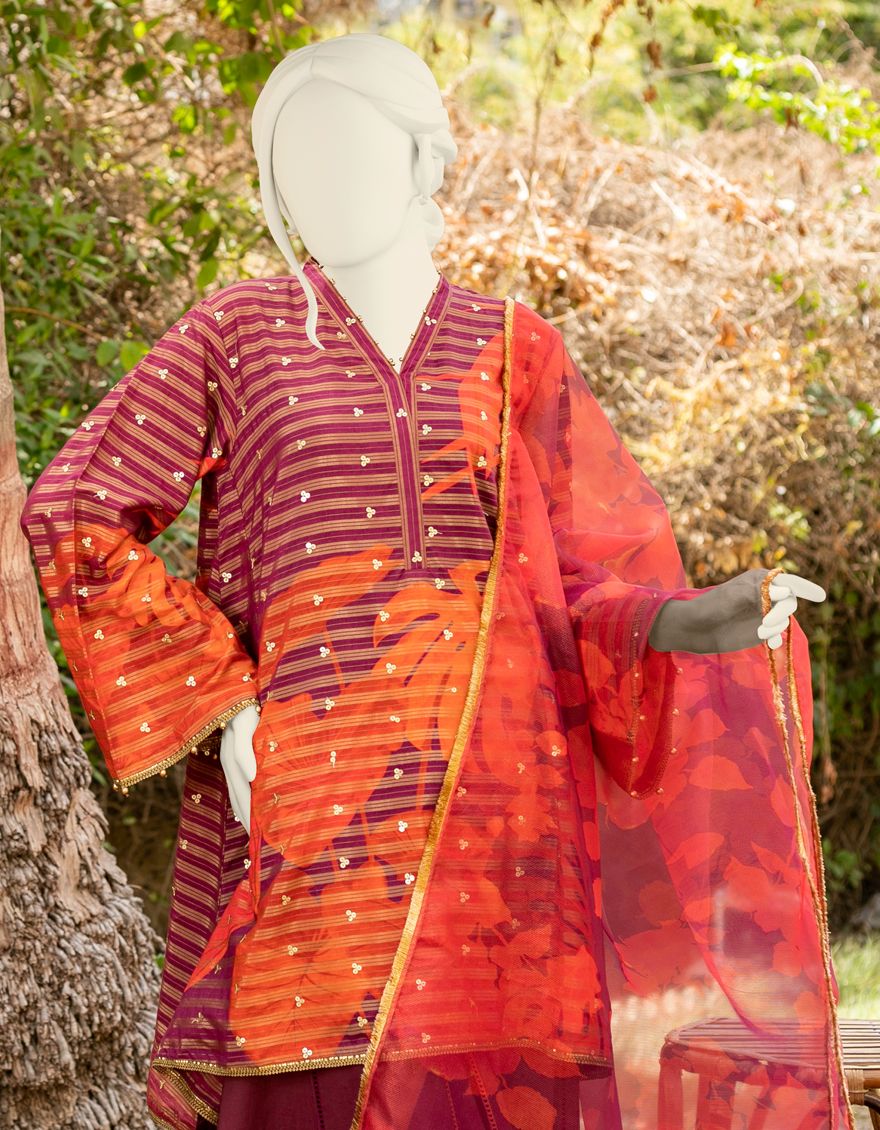 MAROON-ORANGE ZARI 3PC UNSTITCHED | JLAWN-S-US-21-286 DMITRY - Image 3