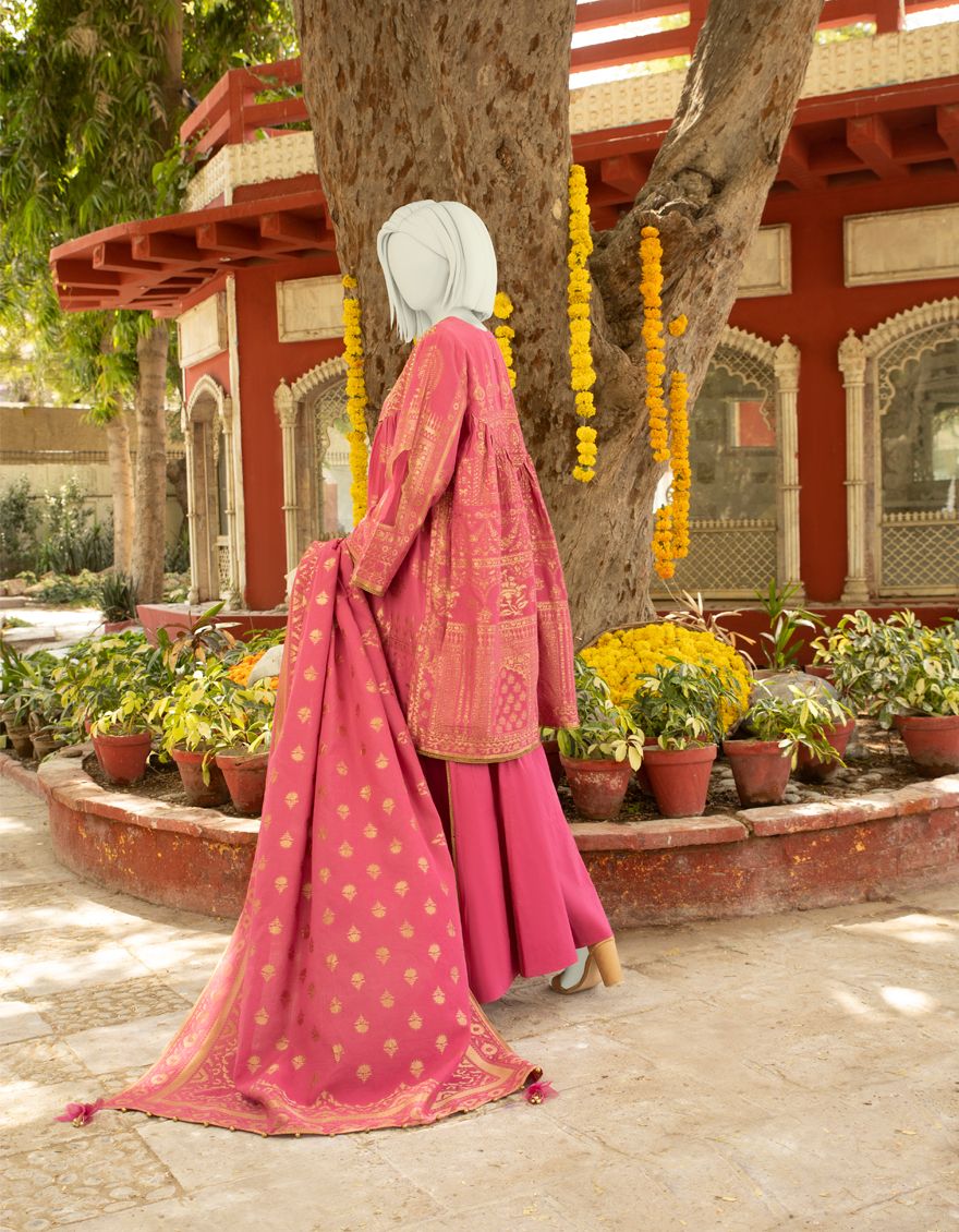 PINK JACQUARD 3PC UNSTITCHED | JLAWN-S-US-21-295 CORAIL - Image 2