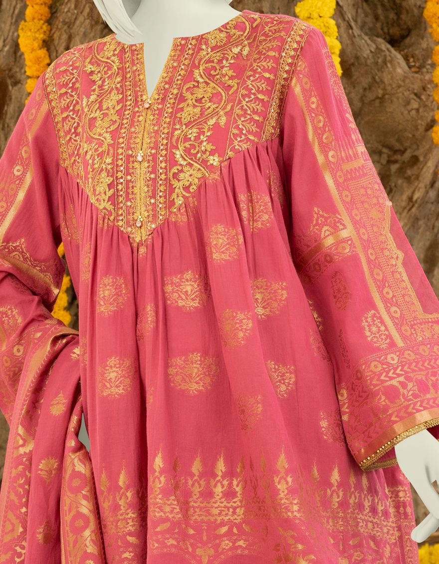PINK JACQUARD 3PC UNSTITCHED | JLAWN-S-US-21-295 CORAIL - Image 3
