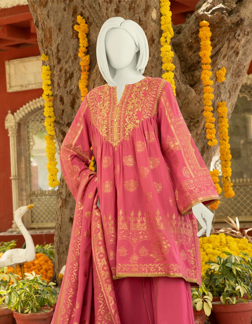 PINK JACQUARD 3PC UNSTITCHED | JLAWN-S-US-21-295 CORAIL - Image 4