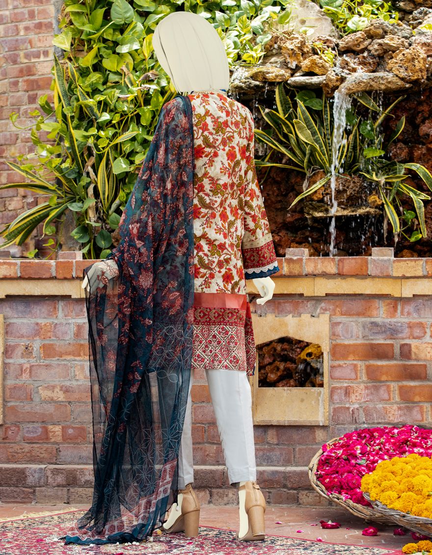 MULTICOLOR LAWN 3PC UNSTITCHED | JLAWN-S-US-21-314 TEAL - Image 2