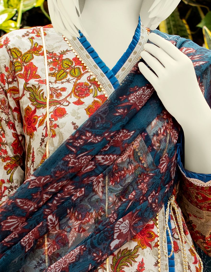 MULTICOLOR LAWN 3PC UNSTITCHED | JLAWN-S-US-21-314 TEAL - Image 3