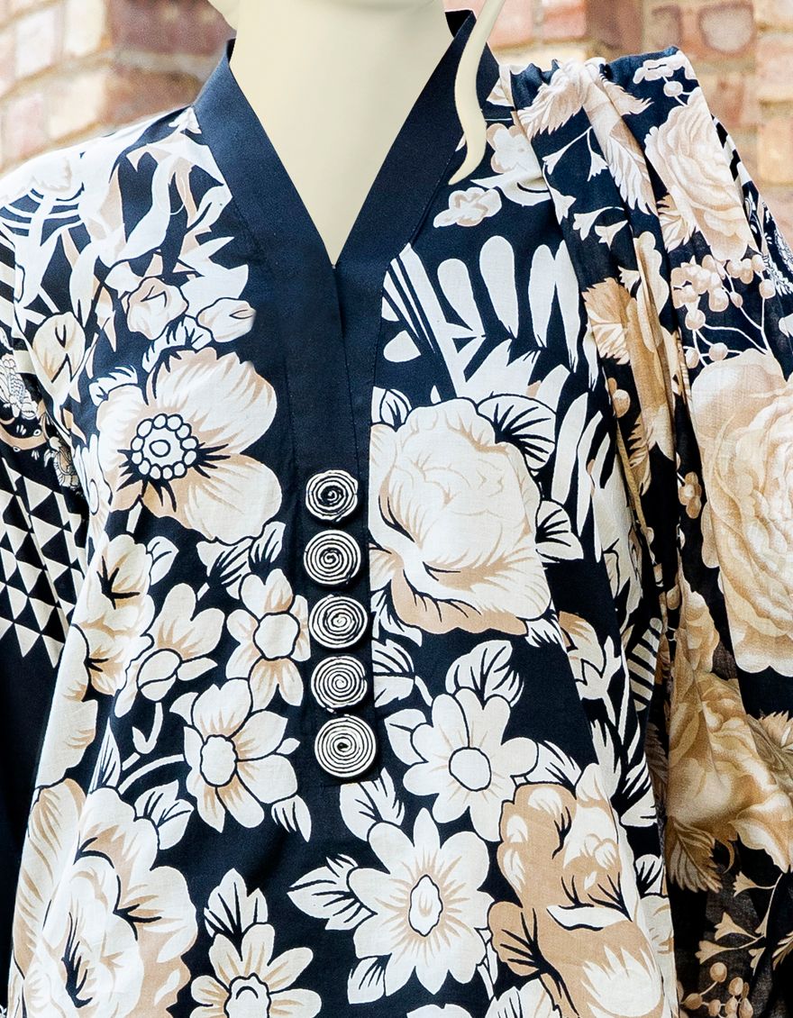 BLACK-BEIGE LAWN 3PC UNSTITCHED | JLAWN-S-US-21-320 BUDS AND BLOOM - Image 2