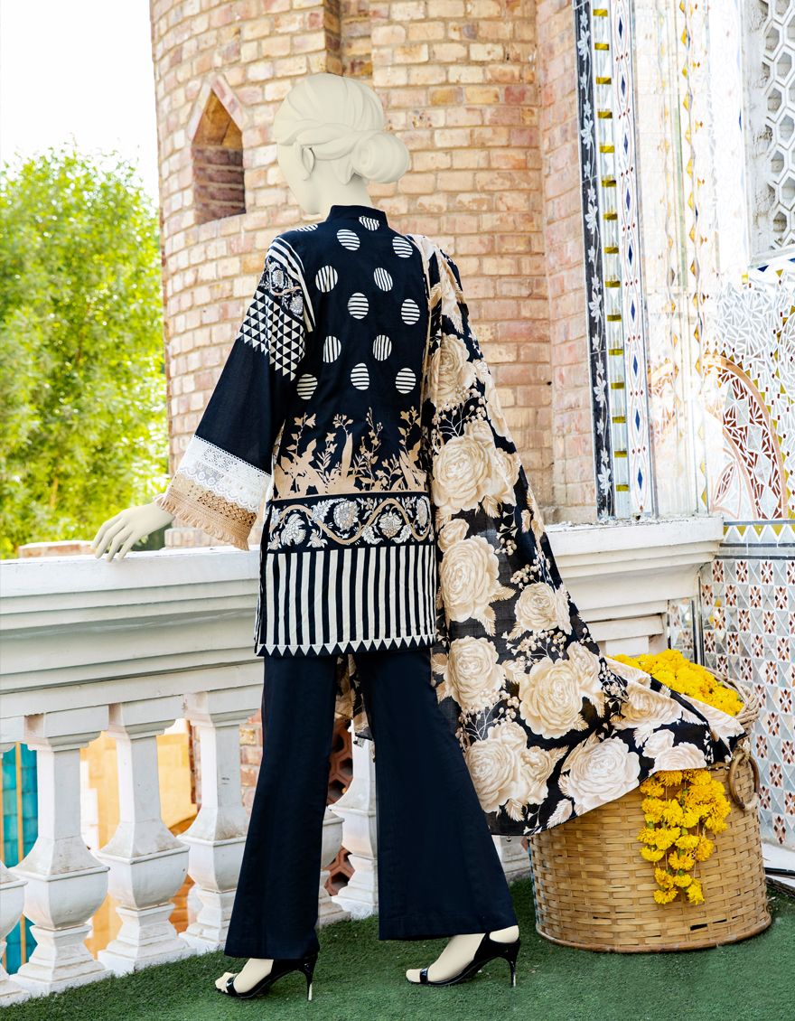 BLACK-BEIGE LAWN 3PC UNSTITCHED | JLAWN-S-US-21-320 BUDS AND BLOOM - Image 3