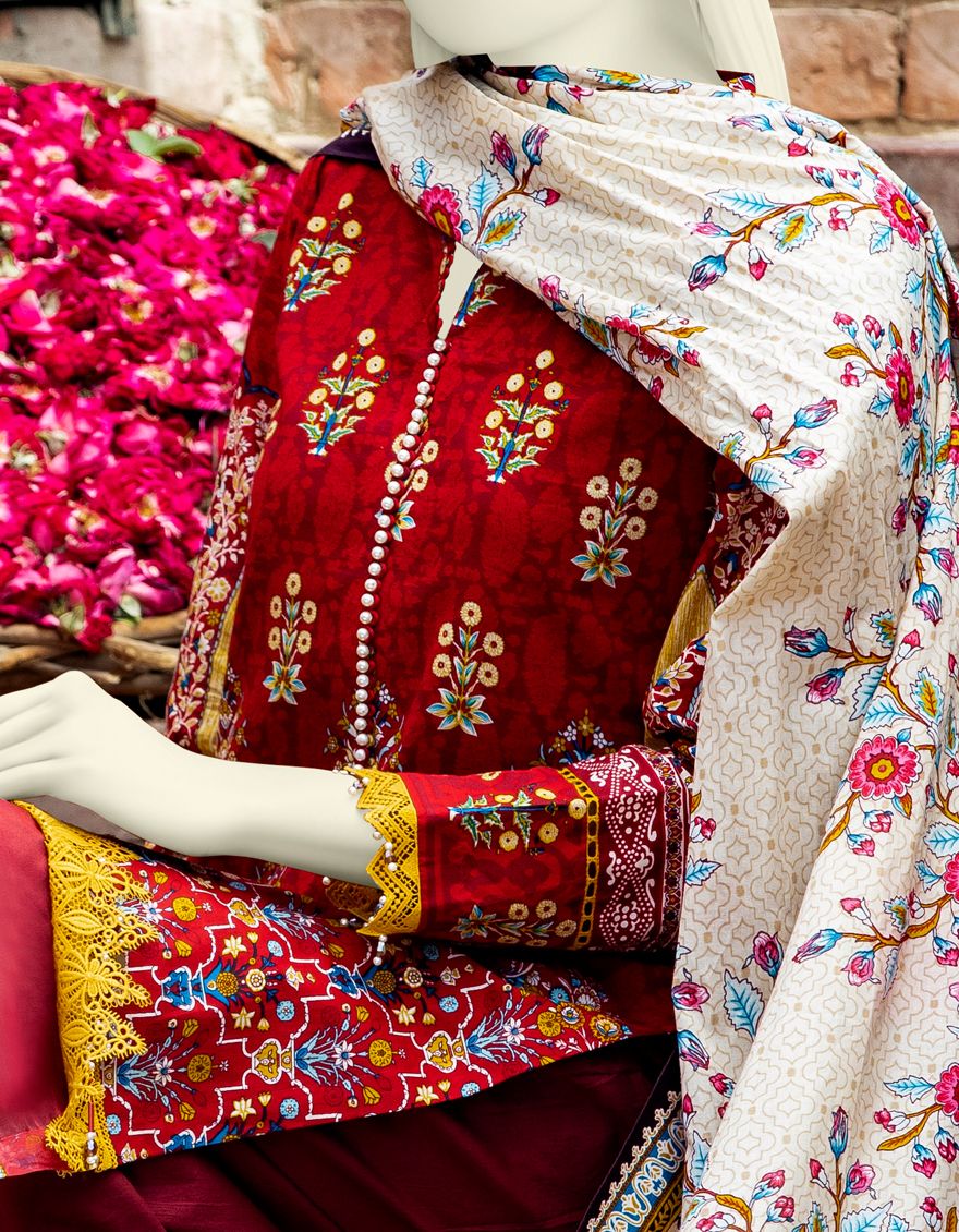 RED LAWN 3PC UNSTITCHED | JLAWN-S-US-21-329 MADALENA - Image 3