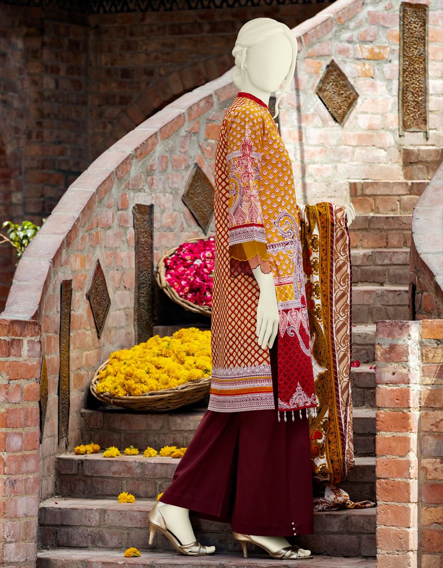 MUSTARD LAWN 3PC UNSTITCHED | JLAWN-S-US-21-330 RAFFAL - Image 3