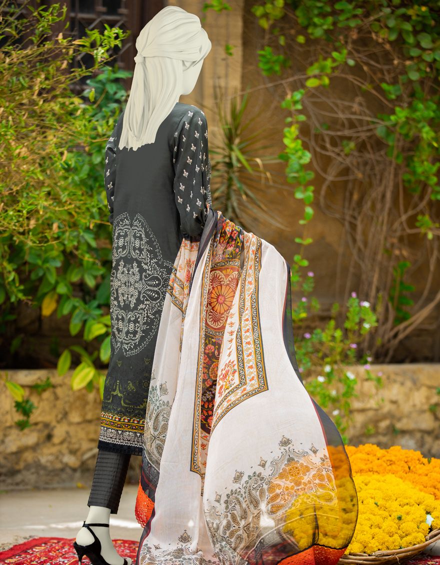 BLACK LAWN 3PC UNSTITCHED | JLAWN-S-US-21-335/A ELAGANCE - Image 2