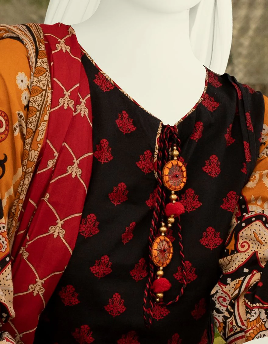 RED-BLACK LAWN 3PC UNSTITCHED | JLAWN-S-US-21-336/A BLACK N MUSTARD - Image 2