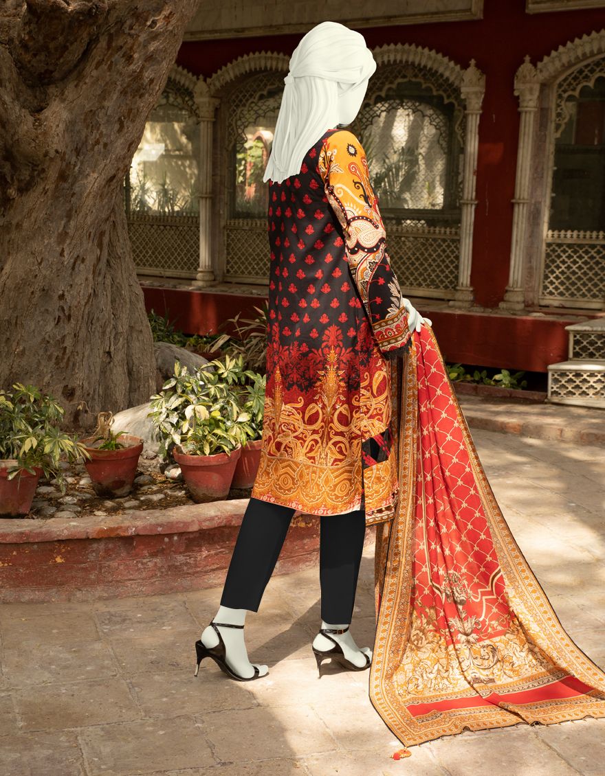 RED-BLACK LAWN 3PC UNSTITCHED | JLAWN-S-US-21-336/A BLACK N MUSTARD - Image 3