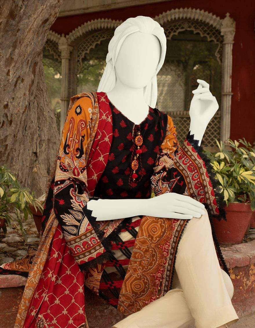 RED-BLACK LAWN 3PC UNSTITCHED | JLAWN-S-US-21-336/A BLACK N MUSTARD - Image 4