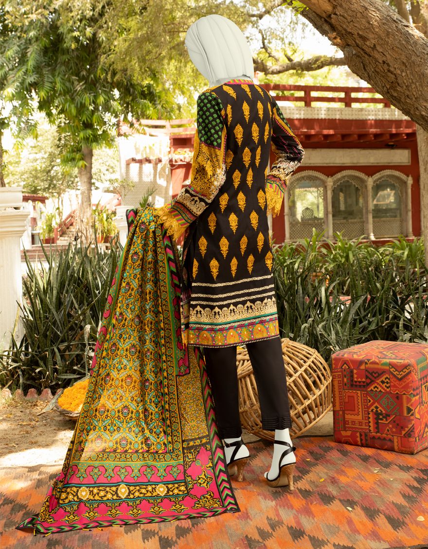 BLACK-YELLOW LAWN 3PC UNSTITCHED | JLAWN-S-US-21-337/A TRIANGLE - Image 2