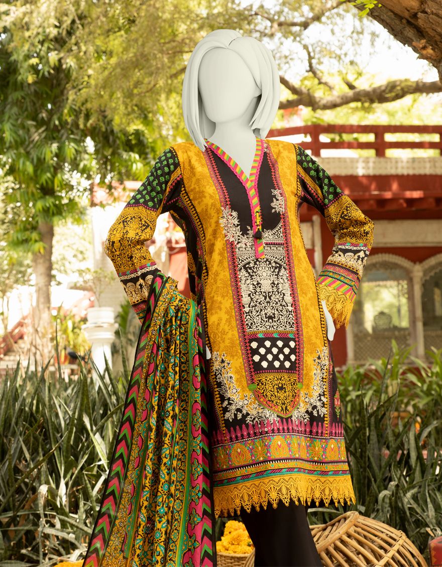 BLACK-YELLOW LAWN 3PC UNSTITCHED | JLAWN-S-US-21-337/A TRIANGLE - Image 4