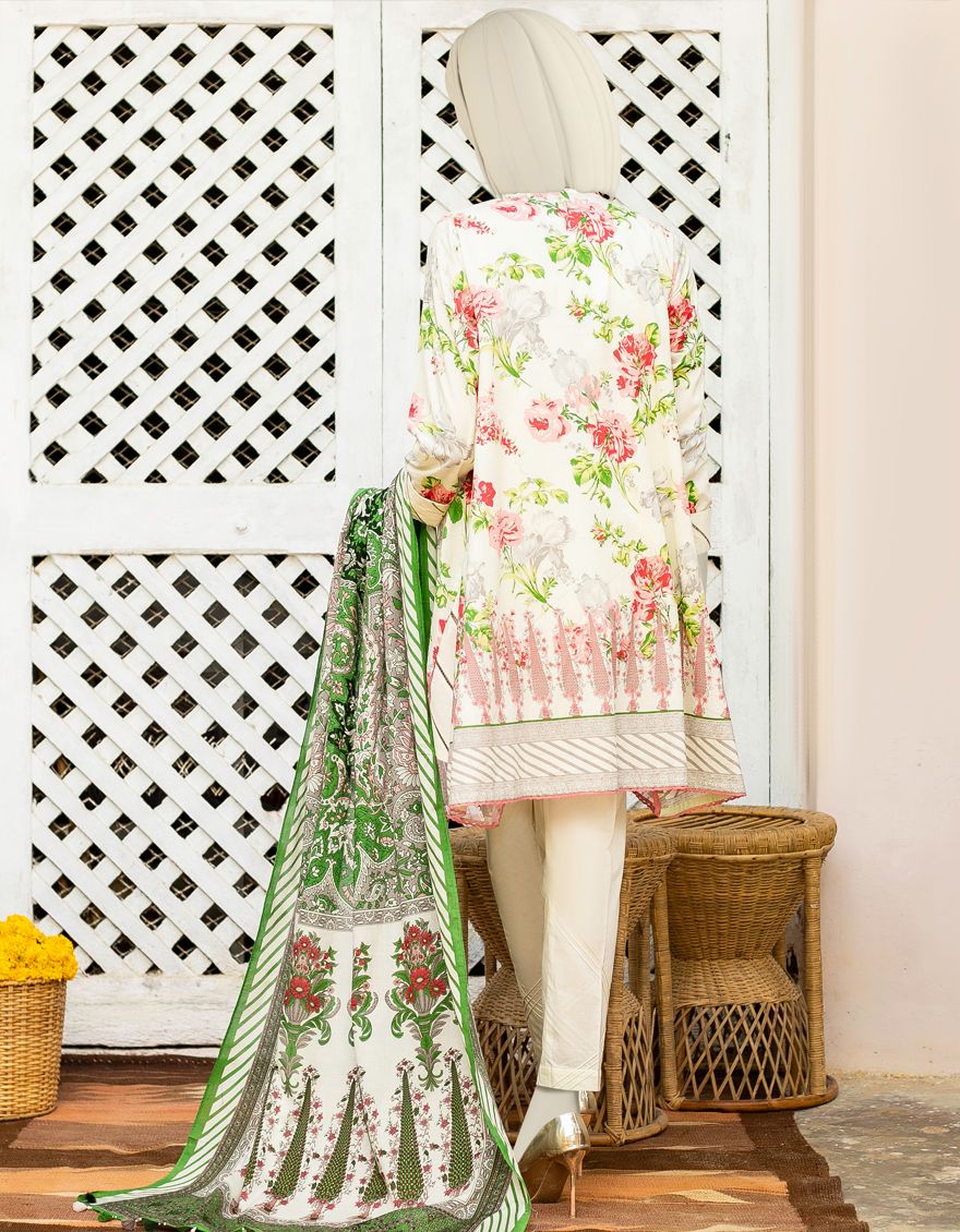 CREAM GREEN LAWN 3PC UNSTITCHED | JLAWN-S-US-21-342 LA-FORMES - Image 2